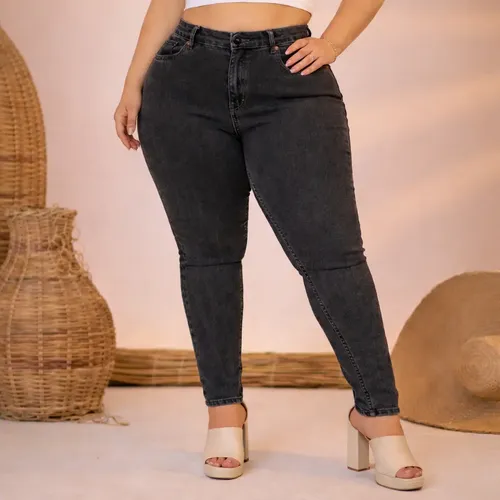 Calça Jeans Plus Size Cintura Alta Elastano Lycra Modeladora