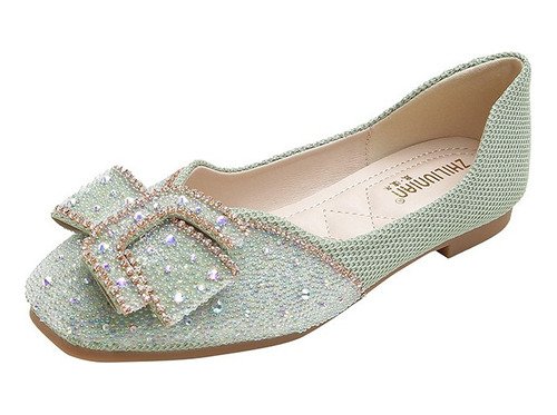 Ballerinas Dama Elegante Tipo Flat Brillante Pedrería Moño