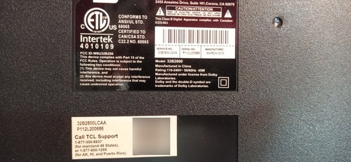 Imagen 7 de 9 de Televisor Tv Tcl 32 32b2800 Repuest Nuevo Pantalla Partida