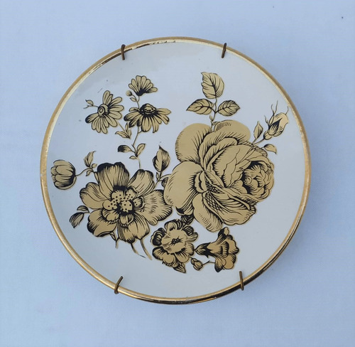 Plato Decorativo Antiguo De Porcelana Y Oro 24k