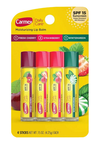 Balsamo Labial Hidratante Carmex Con Fps 15 X 4 Unidades