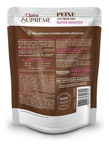 20 Sachê Quatree Supreme Gatos Adultos Peixe Ao Molho - 85 G