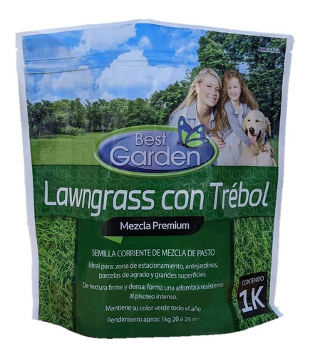 Semilla De Césped Lawngrass C/trébol Premium 1kg Best Garden