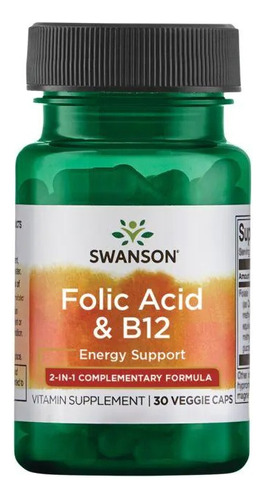 Swanson Acido Folico Y Vitamina B12 30 Vegcaps Sabor Sin Sabor