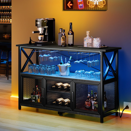 Yitahome 55 Coffee Bar Cabinet With Led Lights Power Outlet.