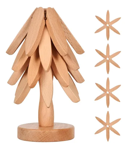 4 Trébedes De Madera For Platos Calientes Juego De Árbol