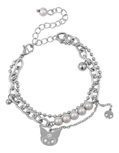V Pulsera Kuromi Acero Inoxidable Perlas Acero Reflectantes