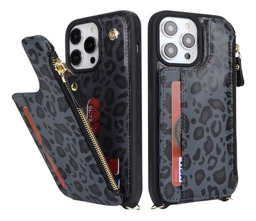 Funda Para iPhone 15 Pro Leopard Negro Piel -3