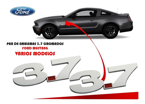 Par De Emblemas Ford Mustang 3.7 Cromados