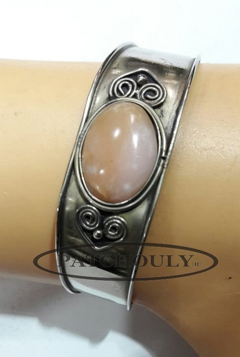 Imagen 2 de 6 de Pulsera De Alpaca Con Piedra Hecha A Mano Rigida Artesanal