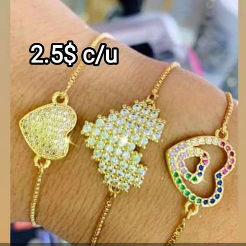 Pulseras En Oro Chino Con Dije Brillante Variados