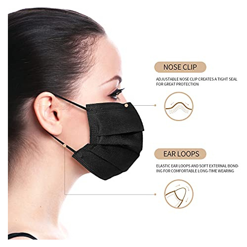 3-ply Black Color Single-use Face Mask, Box Of 50 Pcs
