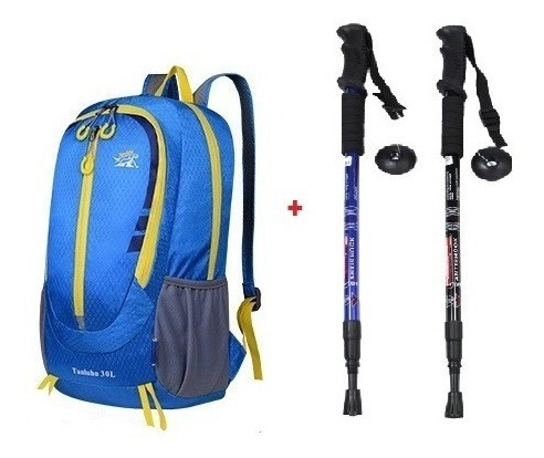 Mochila Trekking Plegable + Bastones Trekking Hiking Outdoor