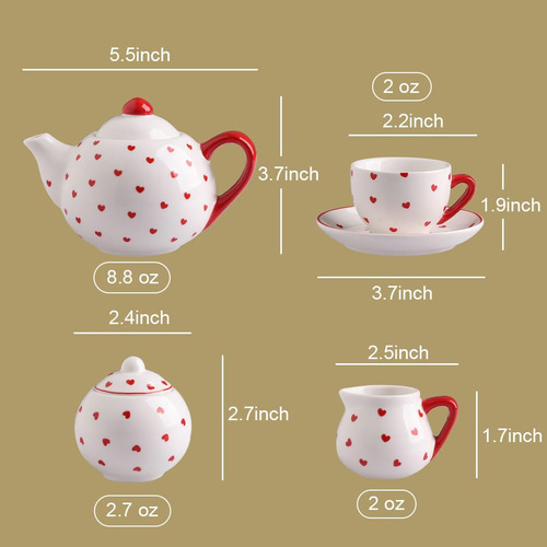 Juego De Té Porcelana Niños, Tetera, Taza, Azucarero, Lunare Color