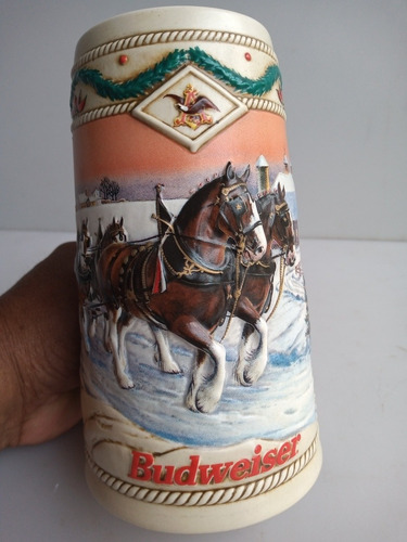 Imagen 3 de 6 de Antigua Vaso De Cerveza Budweiser De Losa 1996 De Colección