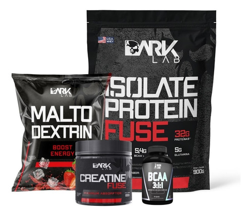 Kit Whey + Creatina Fuse 150g + Bcaa + Maltodextrina Morango Sabor Baunilha