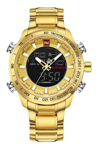 Relógio Masculino Dourado Digital Esportivo Naviforce 9093