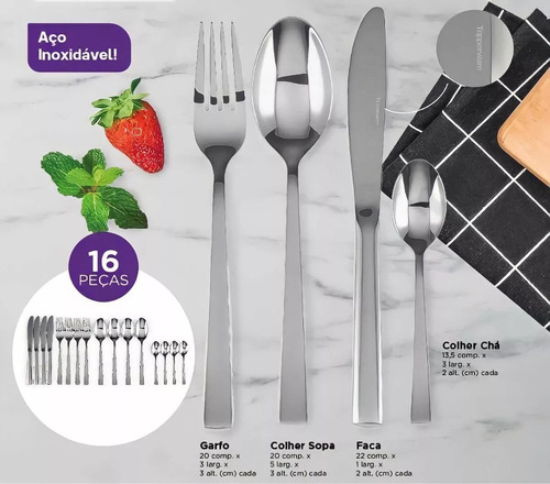 Tupperware | Utensílios Faqueiro Talheres 16 Peças Aço Inox