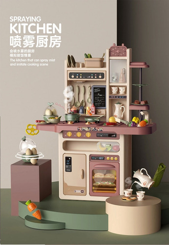 Imagen 3 de 10 de Cocina De Juguete 65 Piezas 93.5cms Altura Vapor Agua