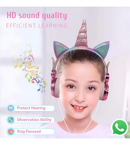 Fones de ouvido para jogos sem fio Extra HQ, microfone auxiliar de 3,5 mm e computador Bluetooth, tablet Android, iPhone, fones de ouvido Unicorn 2022, rosa