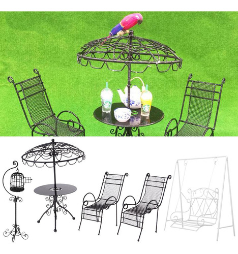 Set De Silla Y De Hierro + Jáula Columpio En Miniatura
