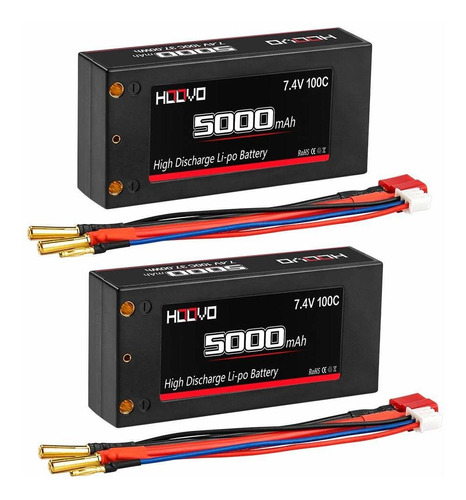 2 Baterias Lipo 7.4v 5000mah 100c 2s T Plug Hoovo