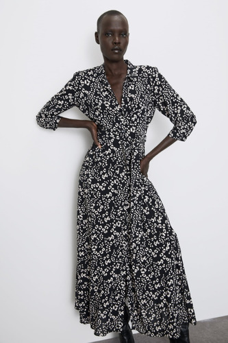 Vestido Z.a.r Camisero Largo Estampado Talle M