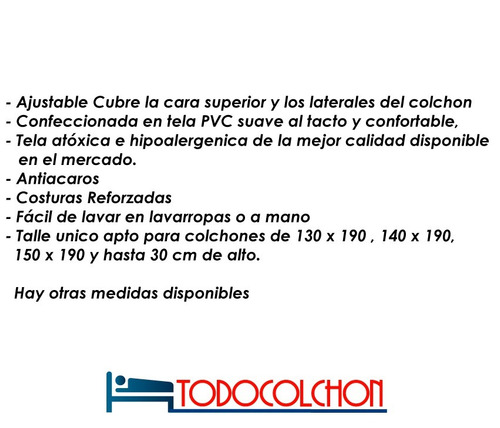 Imagen 2 de 8 de Funda Cubre Colchon Protector 2 Plaza Impermeable Ajustable