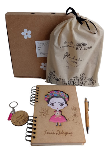 Kit Agenda Frida Kahlo Personalizado Cuaderno Mdf  Libreta