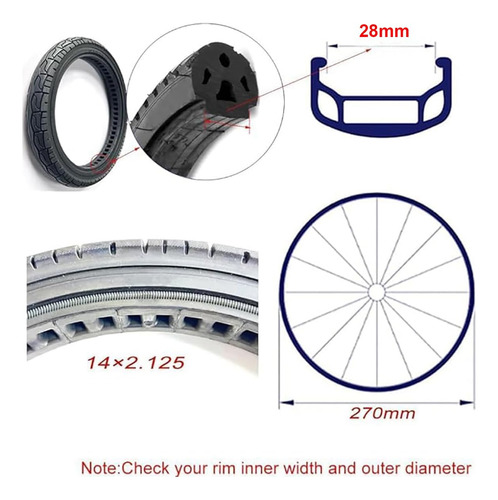 Catazer - Neumático Sólido Para Bicicleta De 14 X 2.125 Sin