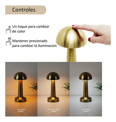 Lampara Mesa Luz Led Táctil Noche Hogar Recargable Usb Dorado Oscuro Tres Tonos