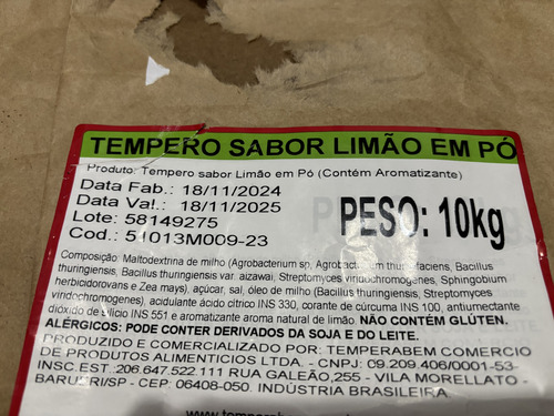 Tempero Sabor Limão Em Pó Sem Glúten 2kg
