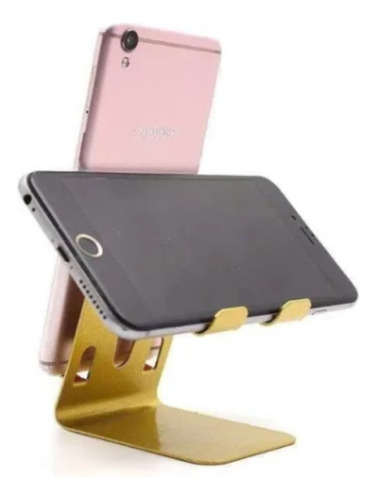 Soporte Base Celular Smartphone Escritorio De Aluminio Color Dorado
