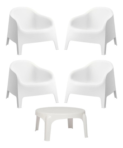 Set 4 Sillones De Jardín Exterior Skarpo + Mesa Puket