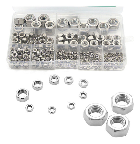 Kit 341 Porcas Sextavada Aço Inox M2 M3 M4 M5 M6 M8 M10 M12