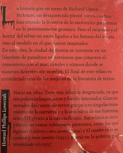 Libro Terror: El Modelo De Pickman. De H. P. Lovecraft (Usado)
