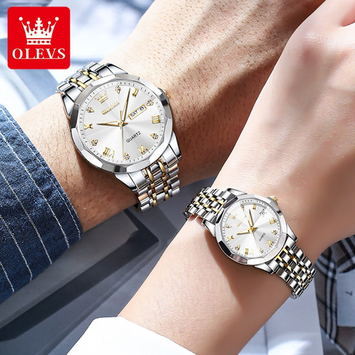 Relojes Olevs Con Calendario Luminoso Para Pareja, 2 Unidade