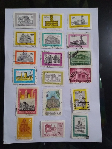 Filatelia  Serie De 18 Usadas Edificios Públicos Argentina 