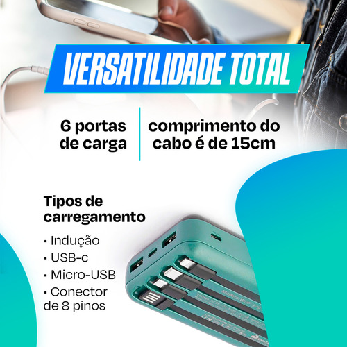 Power Bank Carregador Sem Fio Indução 20.000mah Usb Compatível iPhone E Samsung Davely Cor Verde