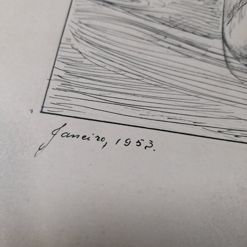 Imagem 3 de 6 de Pintura Desenho Bico De Pena Nanquim Datado 1953 Antiga.