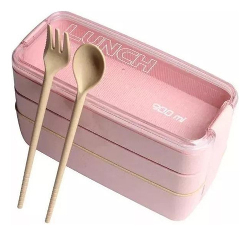 Marmita Fitness Lunch Box 900ml Rosa - 3 Divisórias