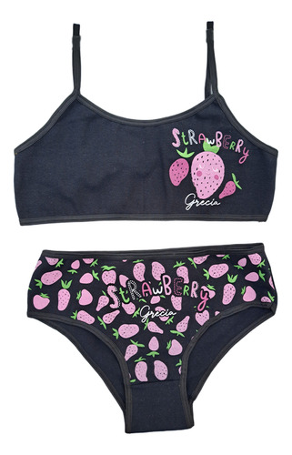 Pack X2 Conjunto Interior Nena Adolescente Top Bombacha Negro/verde 10