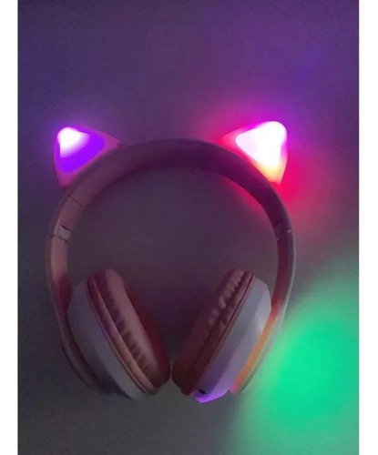 Fone De Ouvido Gatinho Bluetooth Com Luzes Led Infantil Rosa