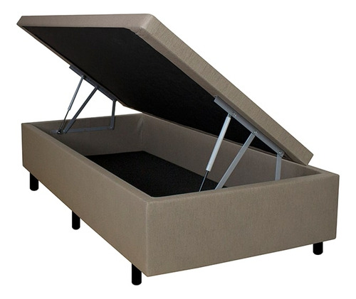 Cama Box Baú Solteiro Corino Linho Bege 88x188