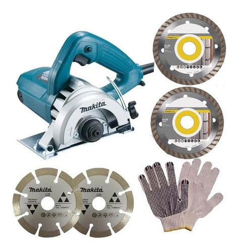 Imagem 1 de 5 de Serra Mármore 4.3/8 1300w 4100nh3z Makita + 4 Discos + Luva