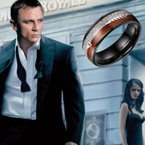 Anillo De Titanio Y Madera Inspirado En Casino 007 Premium Marrón Claro 8