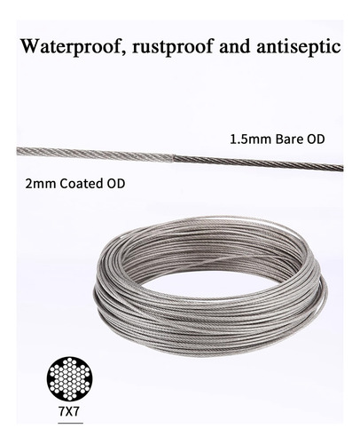 Cabo De Aço De 30m 2mm, Fio De Jardim De Aço Inoxidável, Com