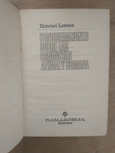 Consideraciones Sobre Las Conductas Animal Y Humana, Lorenz (Usado)