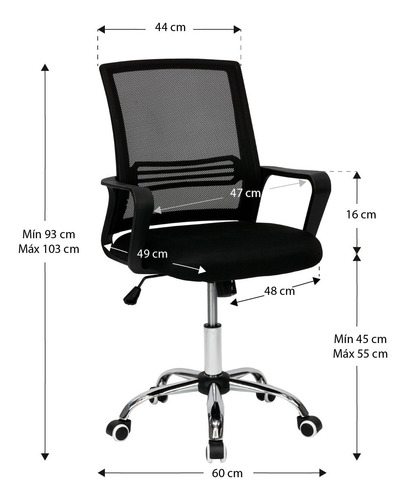 Silla De Oficina Negra Escritorio Ergonómica Premium Comoda Negro Mesh