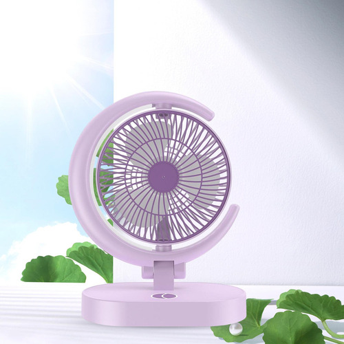 Mini Ventilador De Mesa Con Luces Nocturnas Violeta